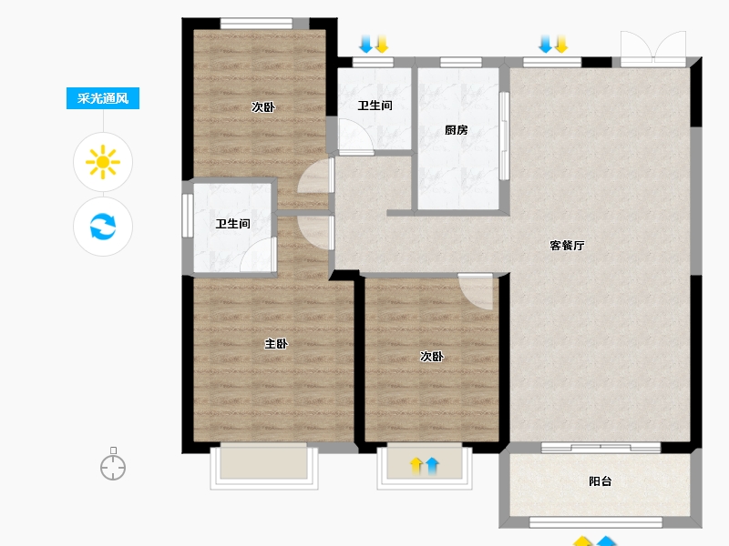 河南省-商丘市-中冠·悦景湾-102.84-户型库-采光通风