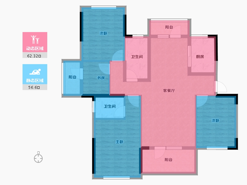 湖北省-咸宁市-鹏成·翰林府-106.00-户型库-动静分区