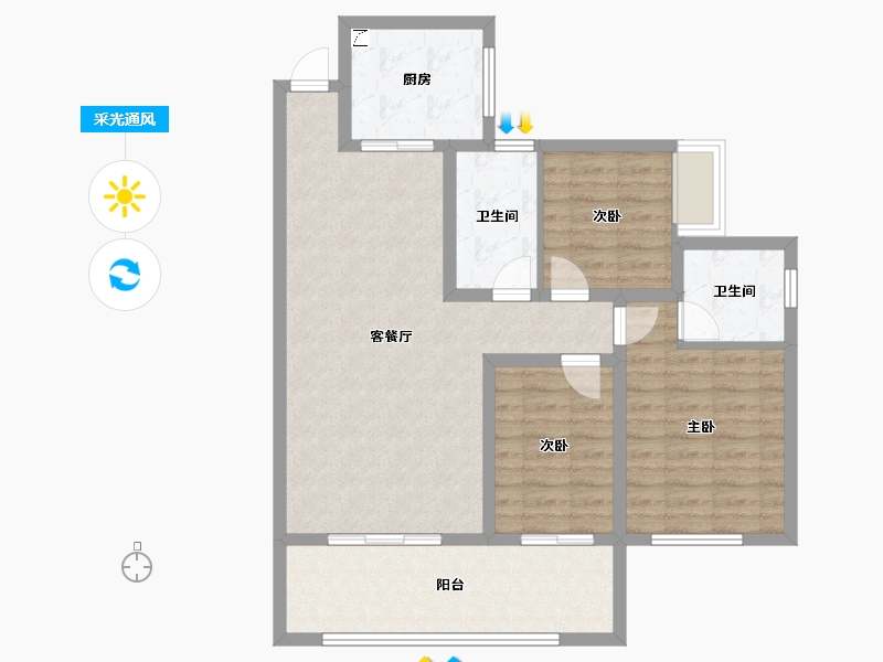 湖南省-湘潭市-锴鑫尚御尊城恒郡-90.40-户型库-采光通风