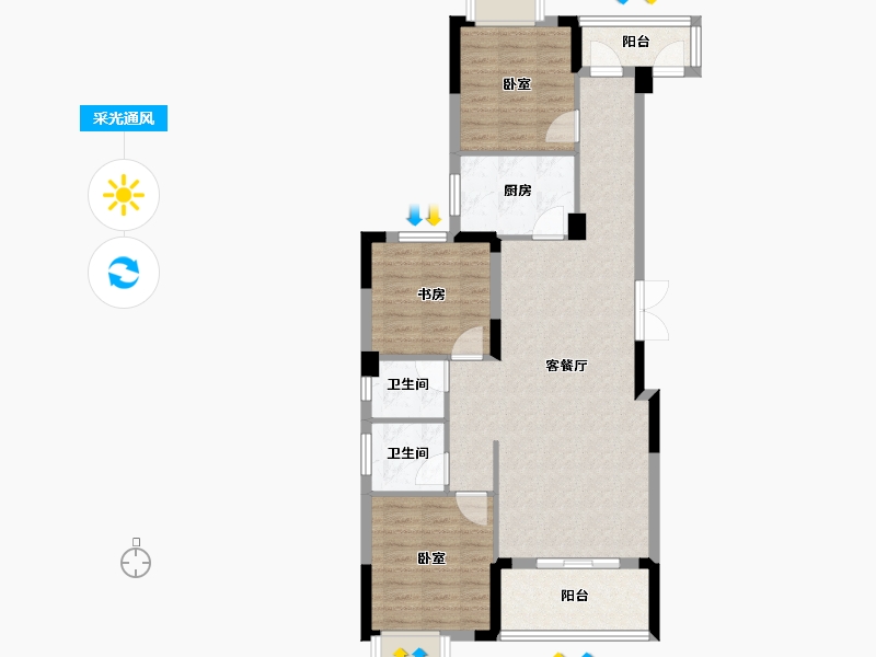 湖北省-黄冈市-南山国际·养生城-87.05-户型库-采光通风