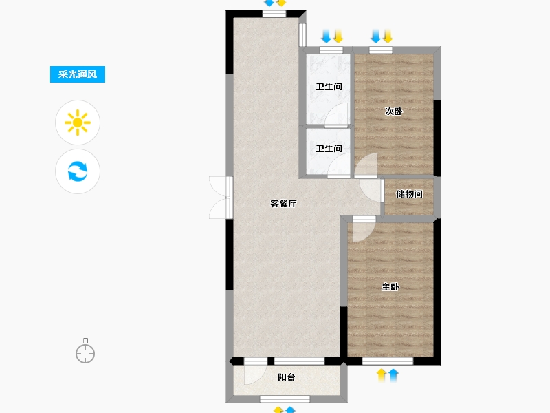 辽宁省-营口市-富甲·甲天下-74.65-户型库-采光通风