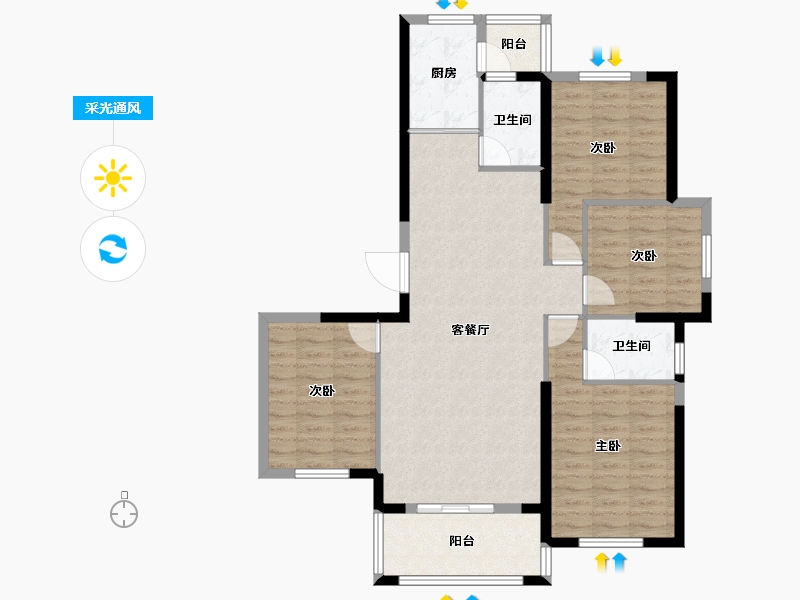 湖北省-黄冈市-澜山名著C区-104.43-户型库-采光通风