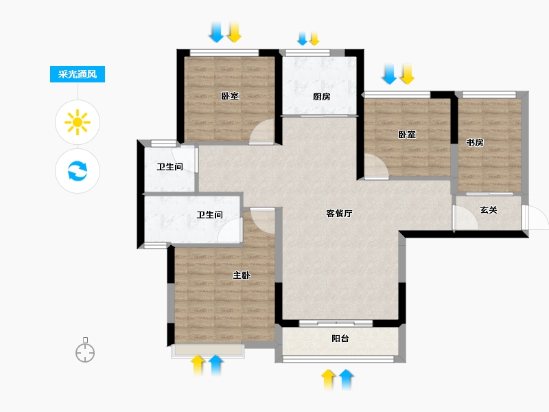 河南省-开封市-通许·壹号公馆-100.80-户型库-采光通风