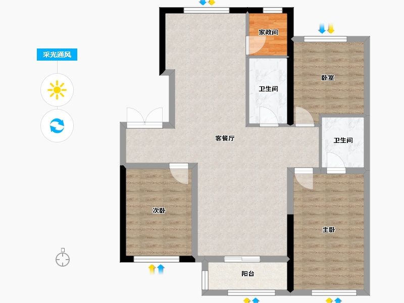 辽宁省-葫芦岛市-晟宇天玺-92.45-户型库-采光通风