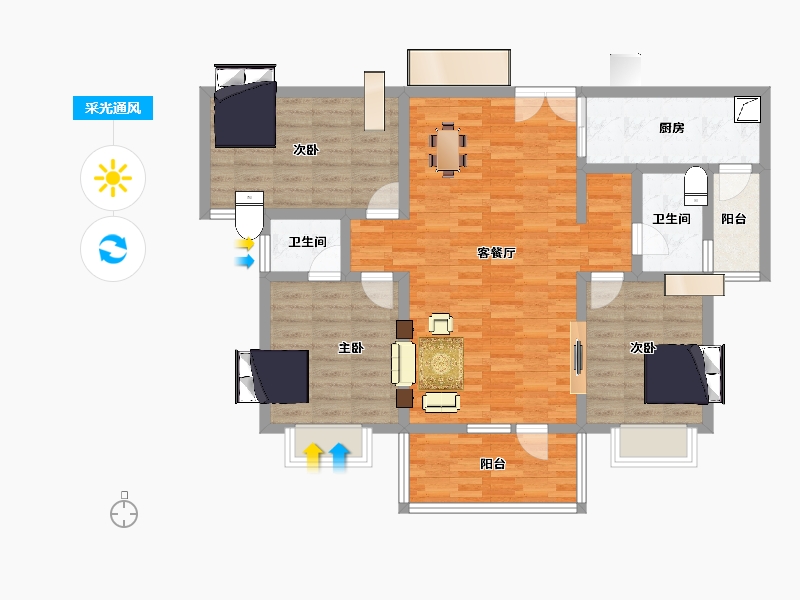 湖北省-咸宁市-港森梅园豪庭-99.89-户型库-采光通风