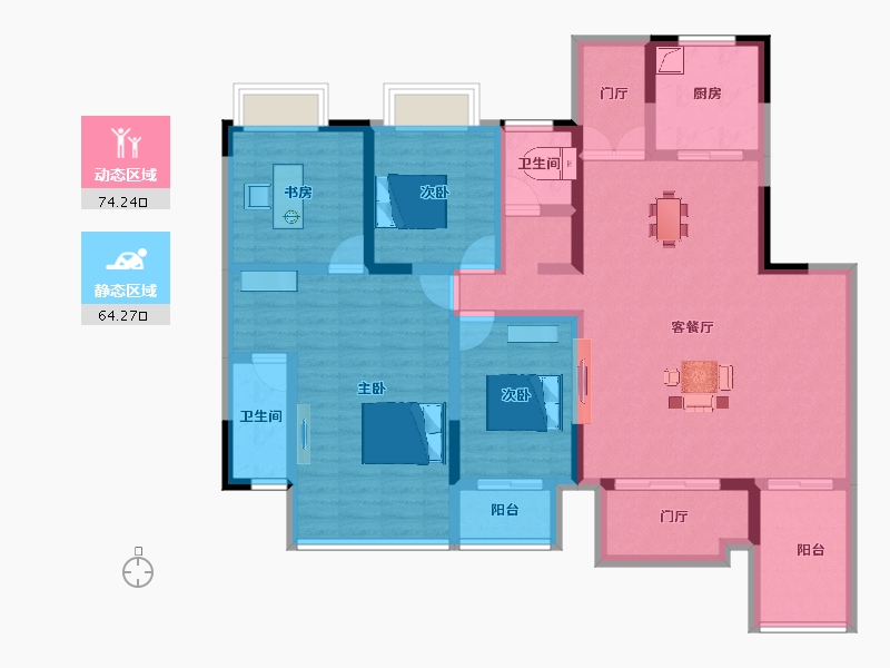 湖南省-岳阳市-观澜紫台-122.44-户型库-动静分区