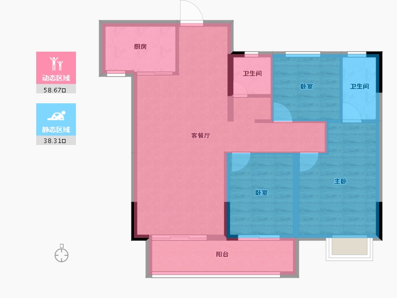 湖北省-黄冈市-城投·竹湖朗阅-87.35-户型库-动静分区