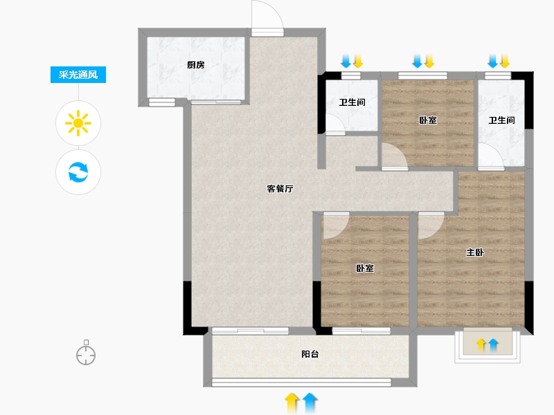 湖北省-黄冈市-城投·竹湖朗阅-87.35-户型库-采光通风