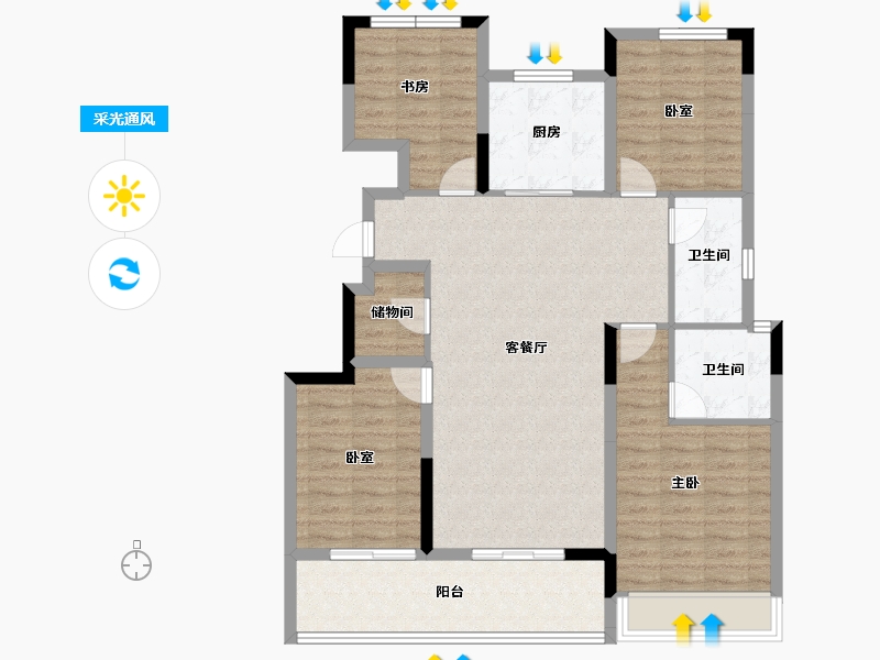 浙江省-杭州市-明石东潮府住宅-107.57-户型库-采光通风