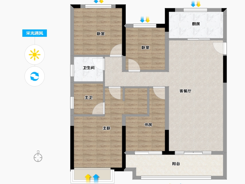 河南省-商丘市-雅居乐蘭台府-108.00-户型库-采光通风