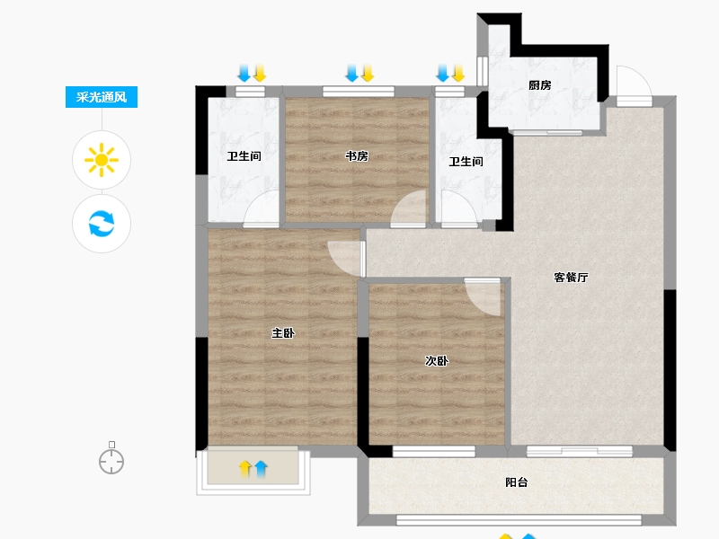 福建省-宁德市-宏地·滨江印公馆-83.14-户型库-采光通风