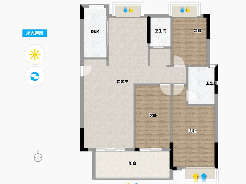 江西省-吉安市-华宇·燕京府-100.67-户型库-采光通风