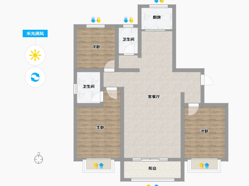 山东省-莱芜市-御景花园二期-108.00-户型库-采光通风