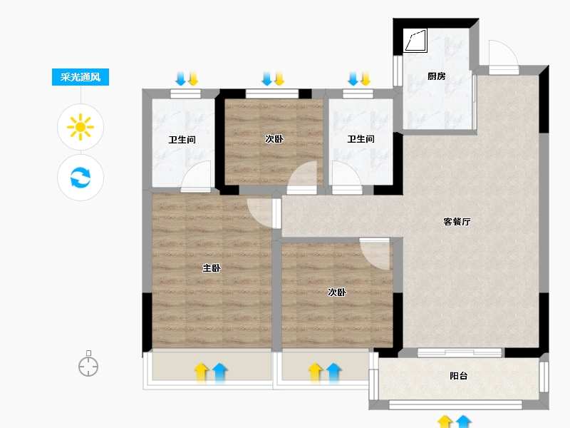 浙江省-嘉兴市-溪悦水岸-70.00-户型库-采光通风