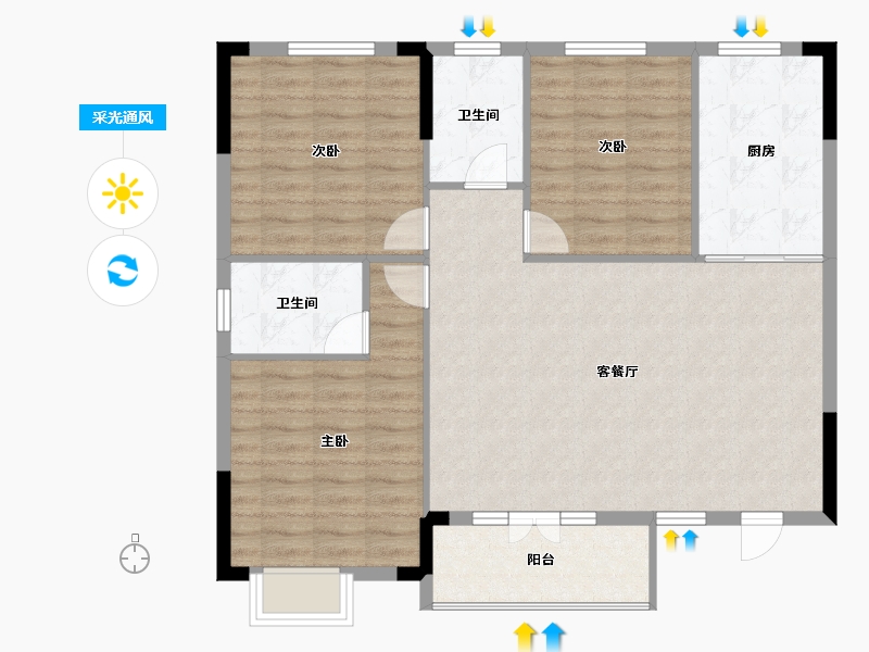 湖北省-宜昌市-华强·凤凰城-100.67-户型库-采光通风