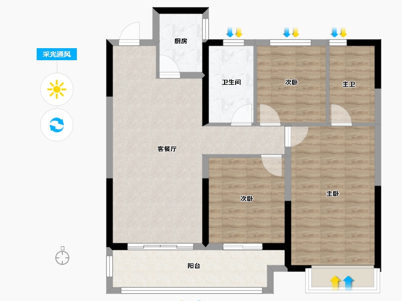 河南省-商丘市-雅居乐蘭台府-92.00-户型库-采光通风