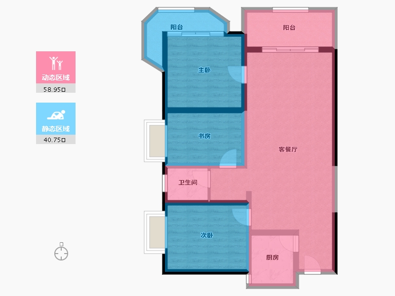 云南省-昆明市-金泰国际Ⅲ期名门-88.72-户型库-动静分区