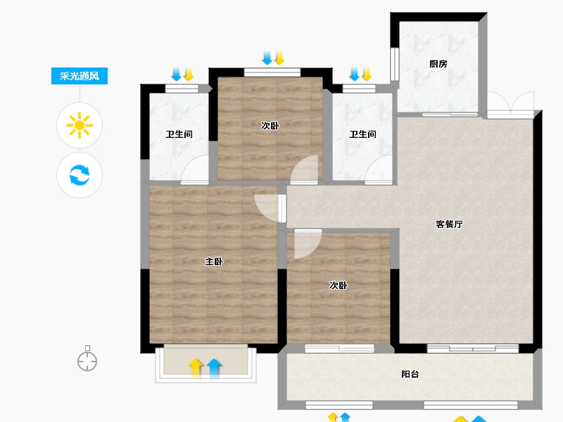 河南省-商丘市-中冠·悦景湾-88.57-户型库-采光通风