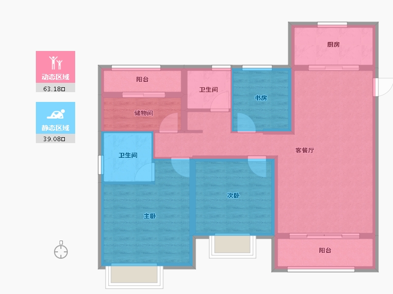 江西省-南昌市-桃花源筑-90.87-户型库-动静分区