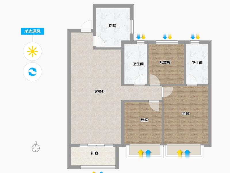 河北省-邯郸市-永年美的城-91.34-户型库-采光通风