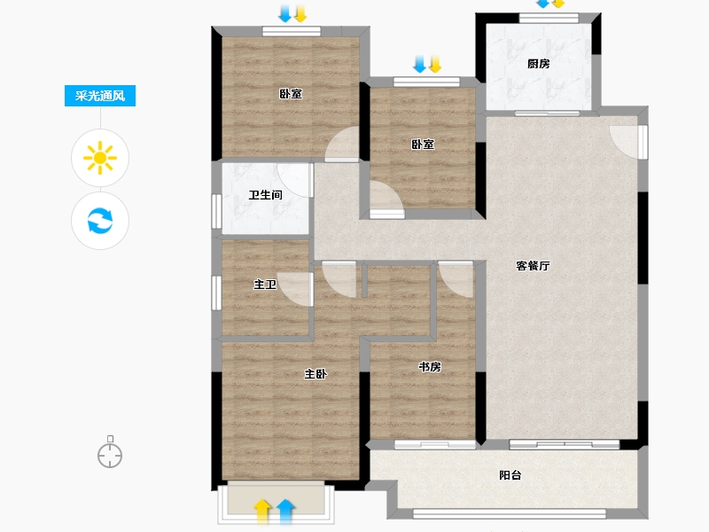 河南省-商丘市-雅居乐蘭台府-108.00-户型库-采光通风