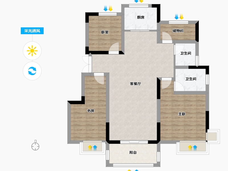 安徽省-合肥市-华盛大运城东嶺-90.80-户型库-采光通风