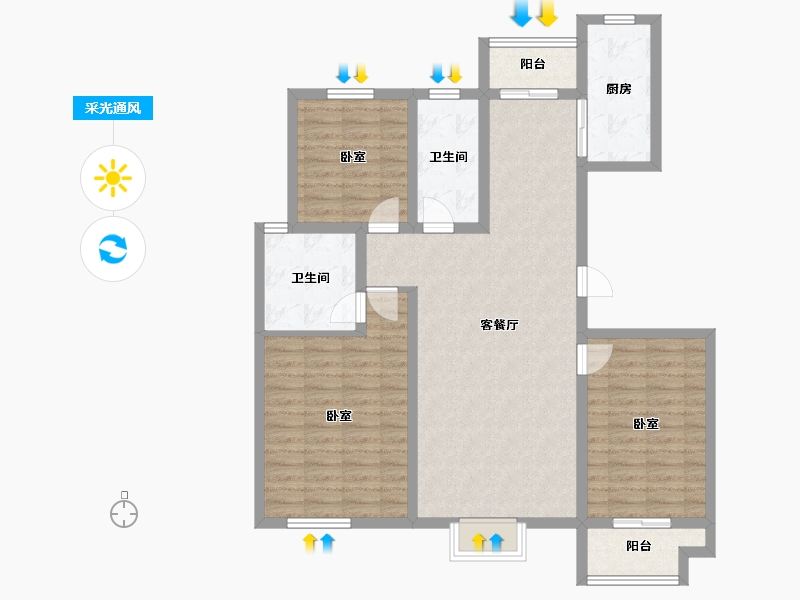 河北省-廊坊市-燕城益津湾-104.01-户型库-采光通风