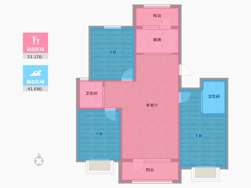 辽宁省-鞍山市-后英三江源爱琴湾-83.82-户型库-动静分区