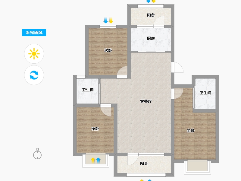 辽宁省-鞍山市-后英三江源爱琴湾-83.82-户型库-采光通风