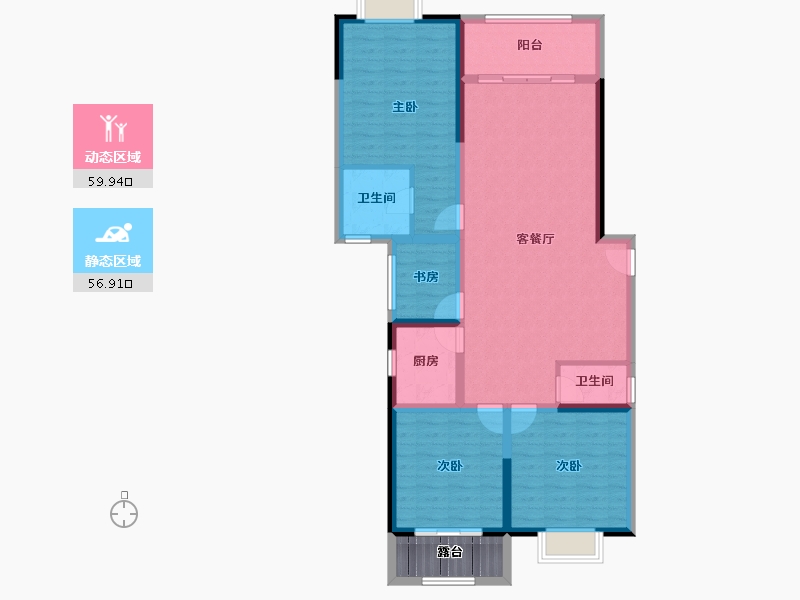 云南省-昆明市-金泰国际Ⅲ期名门-109.63-户型库-动静分区