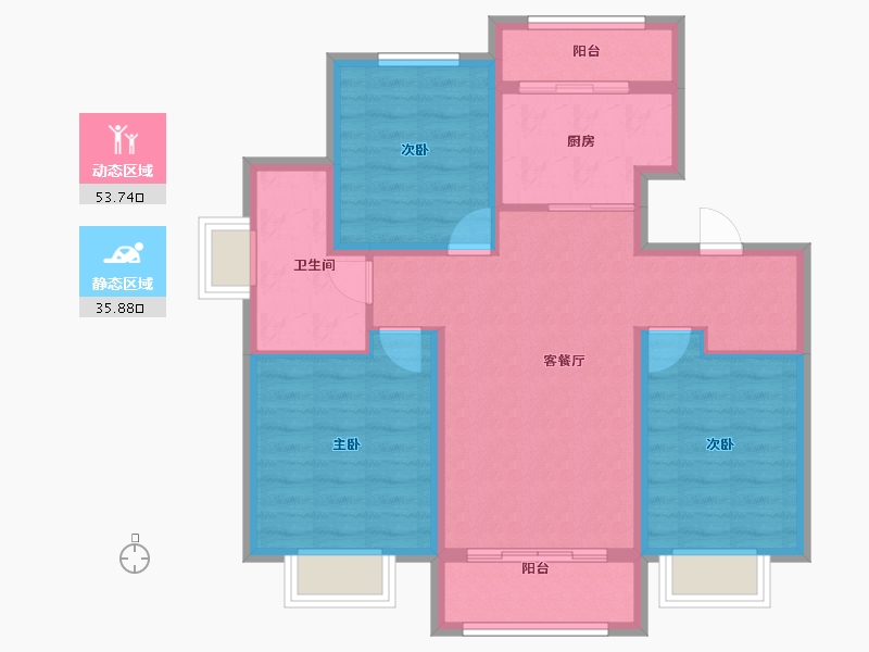 辽宁省-鞍山市-后英三江源爱琴湾-79.67-户型库-动静分区