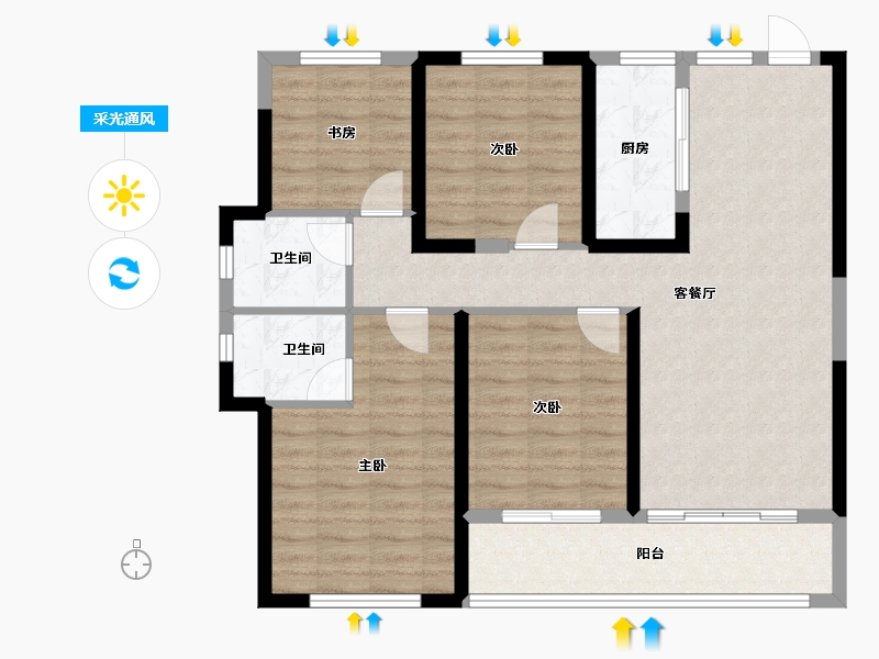 福建省-宁德市-宏地君悦公馆-96.77-户型库-采光通风