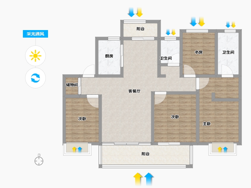 安徽省-蚌埠市-沁雅济学瑭-120.00-户型库-采光通风