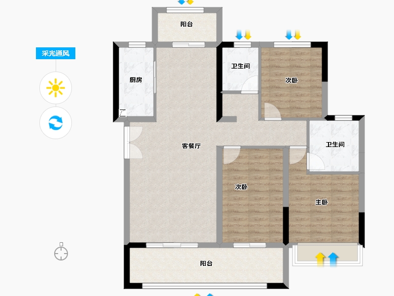 河南省-开封市-橄榄城·璟院-102.40-户型库-采光通风