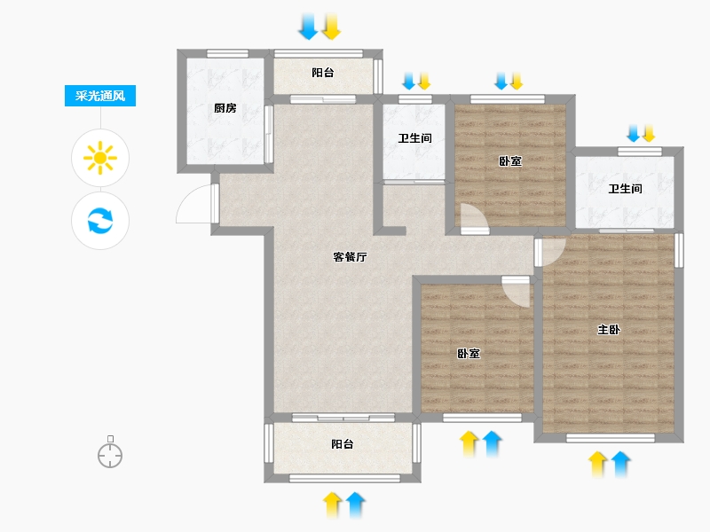 河南省-南阳市-财富新城·中央公园-106.17-户型库-采光通风