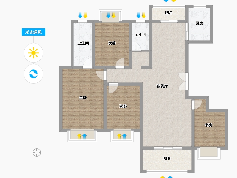 陕西省-汉中市-牧河明珠-118.17-户型库-采光通风