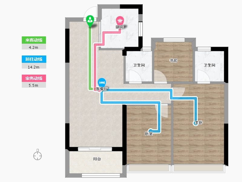 浙江省-杭州市-明石东潮府住宅-74.16-户型库-动静线