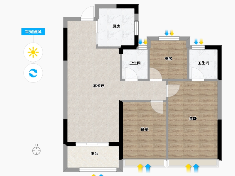 浙江省-杭州市-明石东潮府住宅-74.16-户型库-采光通风