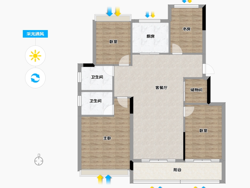 浙江省-杭州市-明石东潮府住宅-110.71-户型库-采光通风