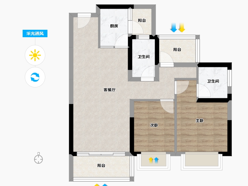 广西壮族自治区-贵港市-星耀碧桂园城市之光-66.44-户型库-采光通风