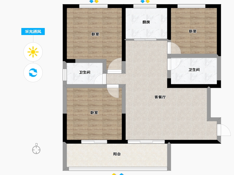 陕西省-咸阳市-中昌·如意城-91.42-户型库-采光通风