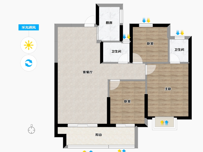 湖北省-黄石市-观澜府-84.85-户型库-采光通风