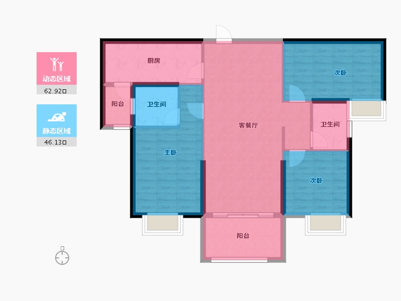 湖南省-湘潭市-长房潭房时代公馆-98.48-户型库-动静分区