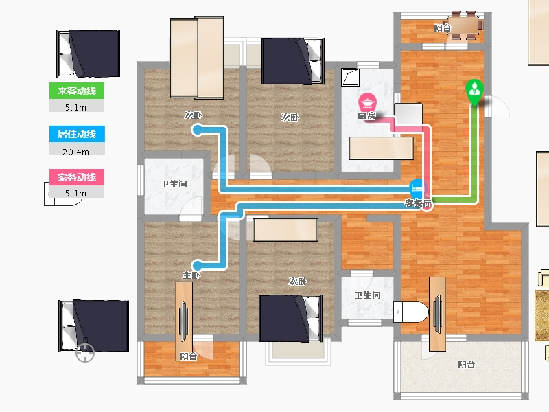 湖北省-咸宁市-港森梅园豪庭-125.16-户型库-动静线