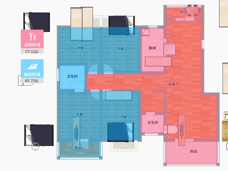 湖北省-咸宁市-港森梅园豪庭-125.16-户型库-动静分区