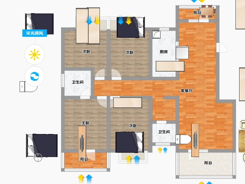 湖北省-咸宁市-港森梅园豪庭-125.16-户型库-采光通风