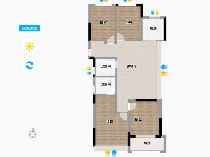 浙江省-杭州市-明石东潮府住宅-93.27-户型库-采光通风