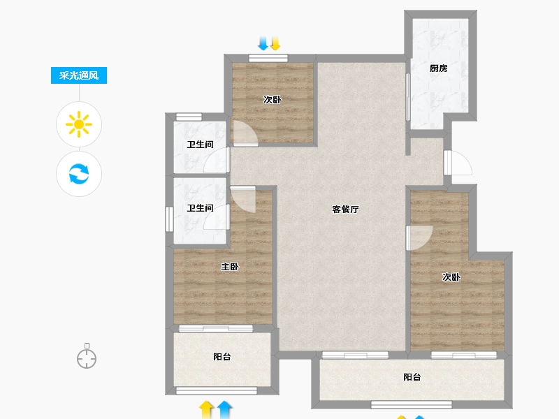 浙江省-杭州市-众安白马御府-93.65-户型库-采光通风