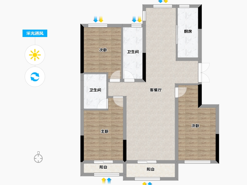 辽宁省-营口市-富甲·甲天下-104.45-户型库-采光通风