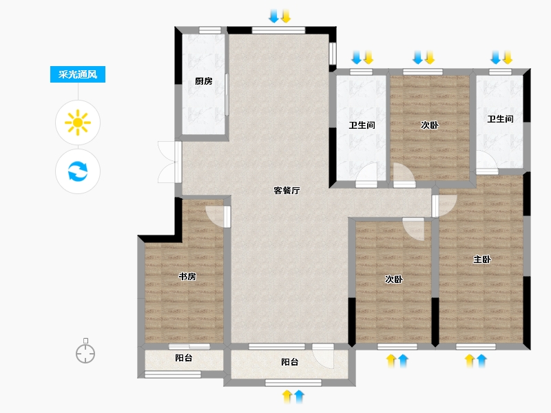 辽宁省-营口市-富甲·甲天下-131.59-户型库-采光通风